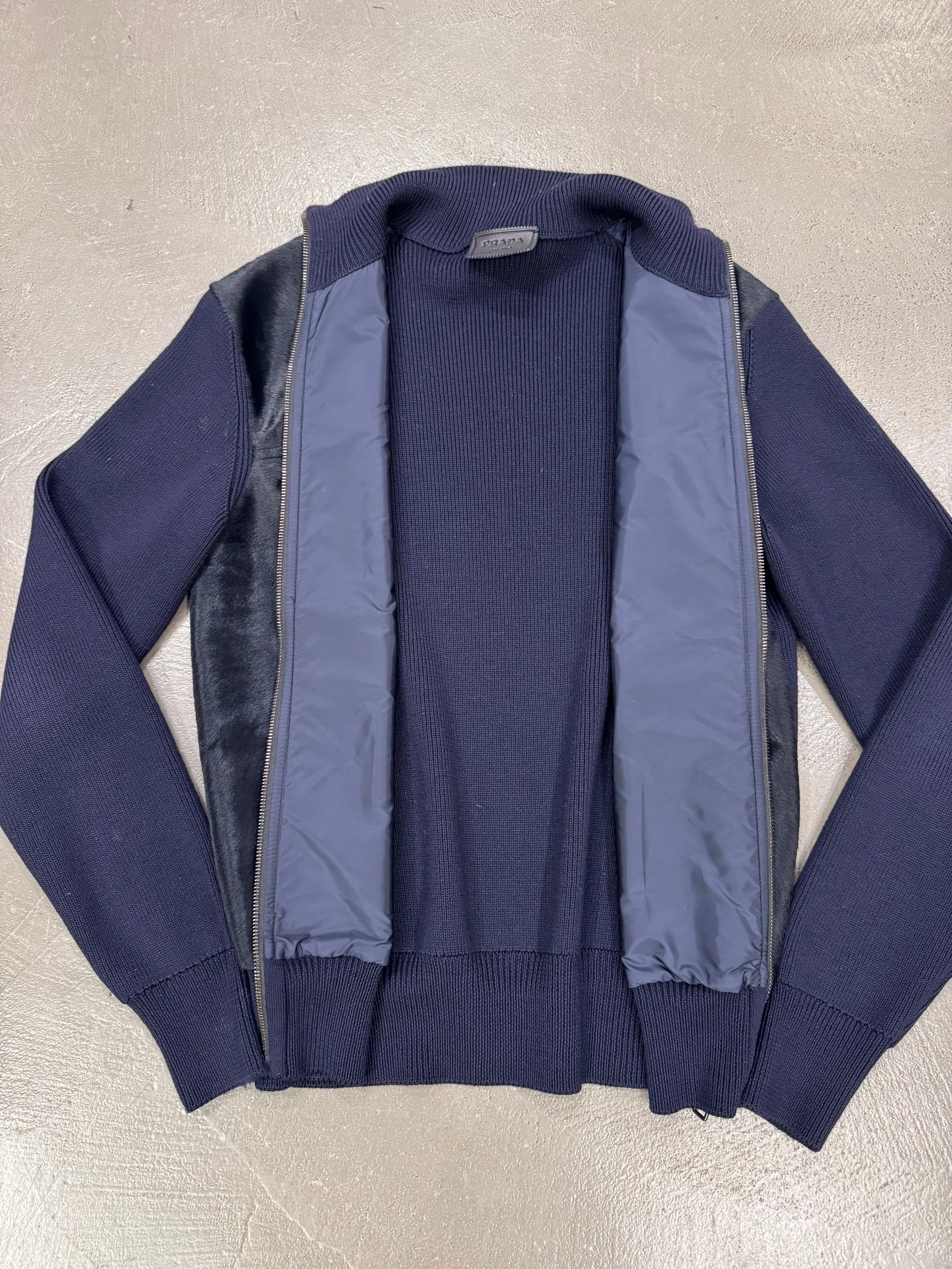 2010s Prada pony hair hybrid wool cardigan