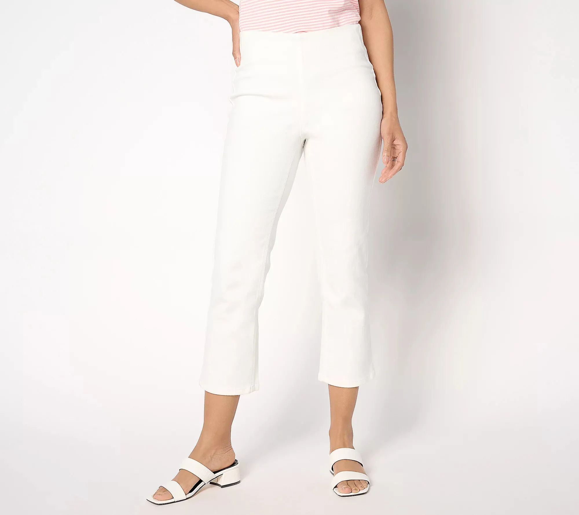 2P WHITE A649273 Denim & Co. Signature Petite Perfect Flex Cropped Jeans