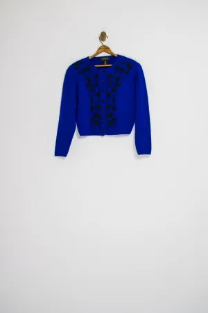 80’s COBALT ROSETTE CARDIGAN / SMALL