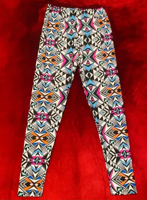 Abstract Art Curvy Plus Leggings (Black, White & Rainbow Multi)