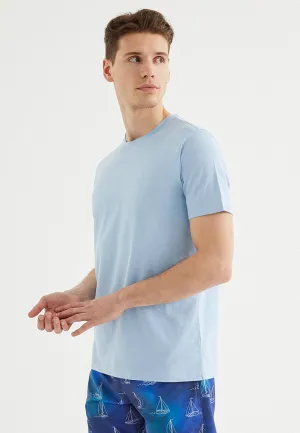 Açık Mavi Bisiklet Yaka Regular Fit Pamuklu Erkek T-Shirt VITAL