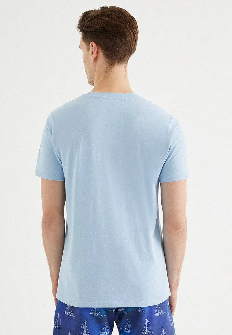 Açık Mavi Bisiklet Yaka Regular Fit Pamuklu Erkek T-Shirt VITAL