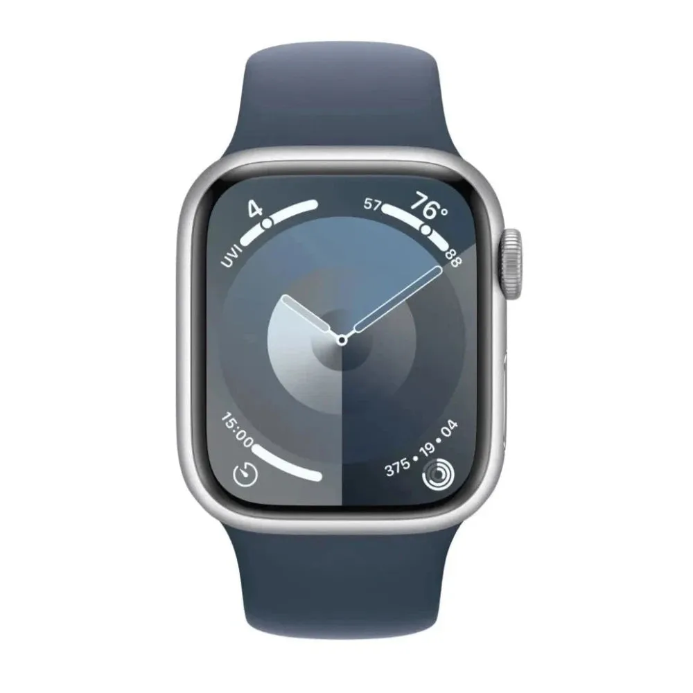 Apple Watch Series 9 GPS 41mm Silver Aluminium Case with Storm Blue Sport Band - M/L