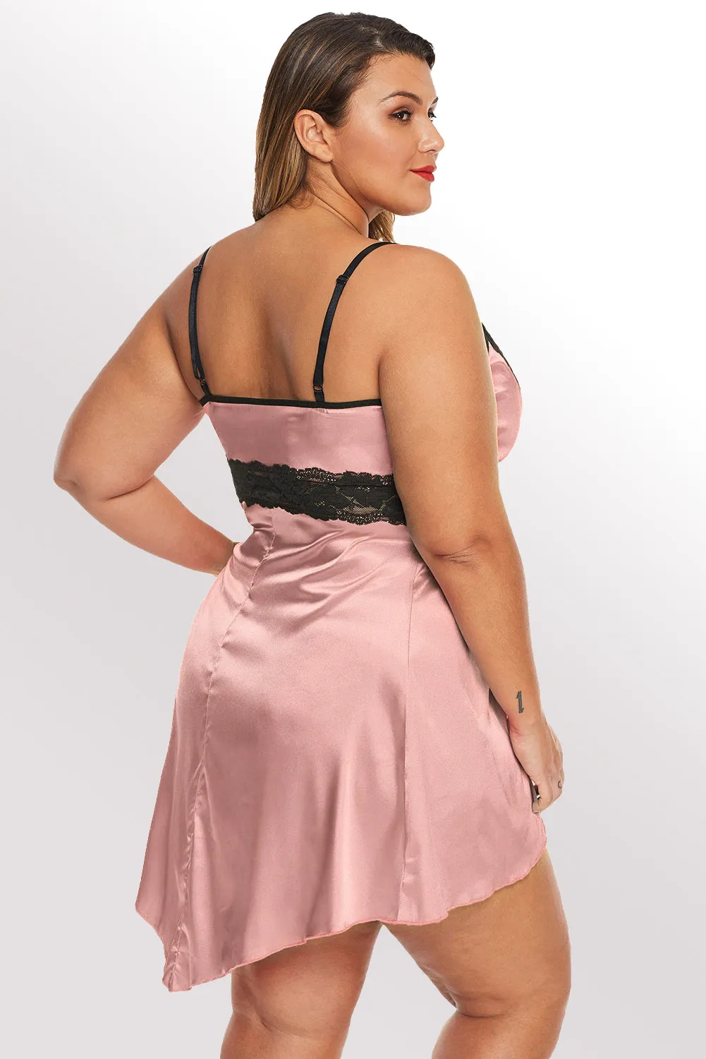 Apricot Lace V Neckline Plus Size Babydoll
