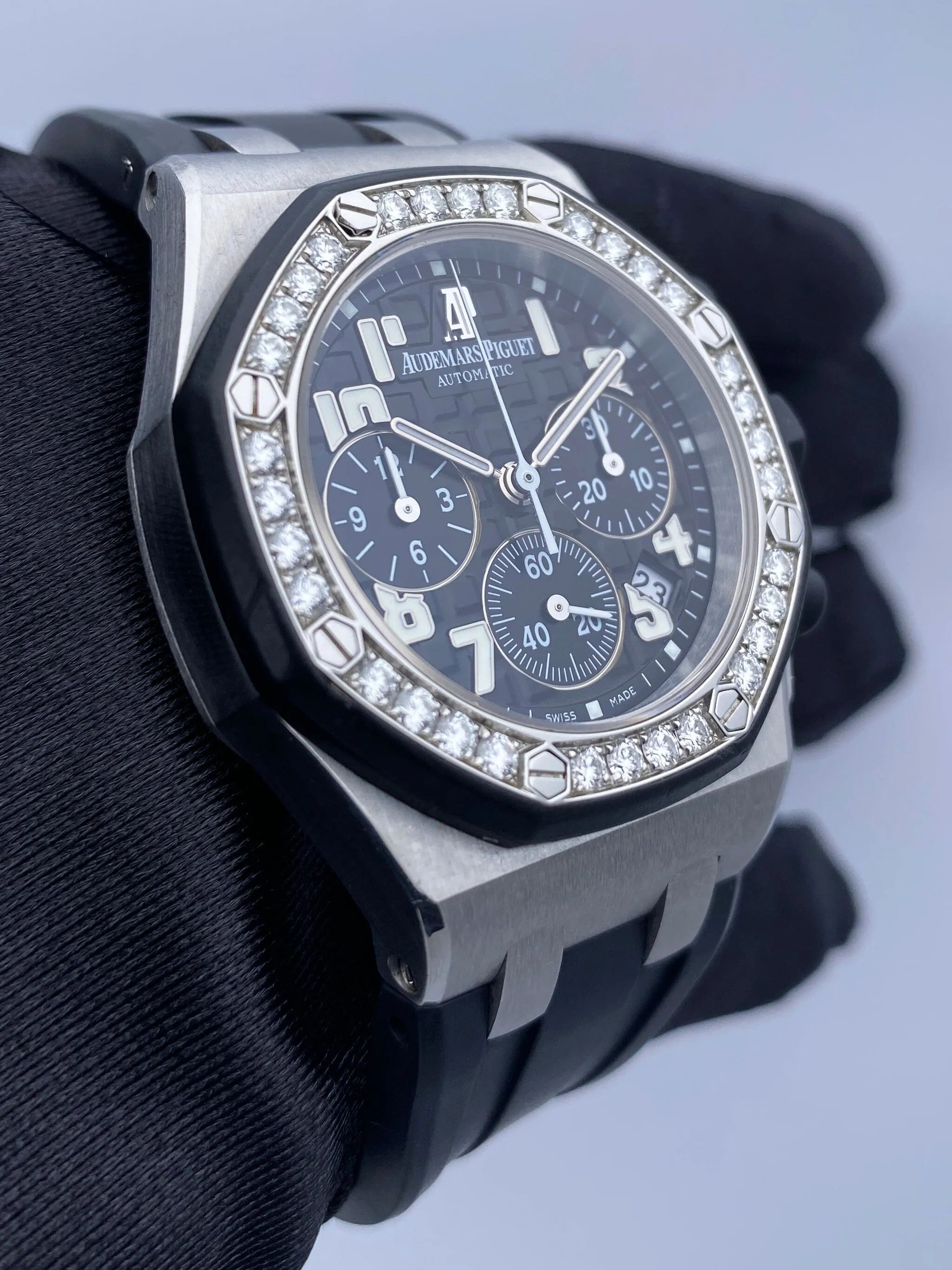 Audemars Piguet Royal Oak Offshore 26048SK Diamond Black Dial Ladies Watch Box Papers