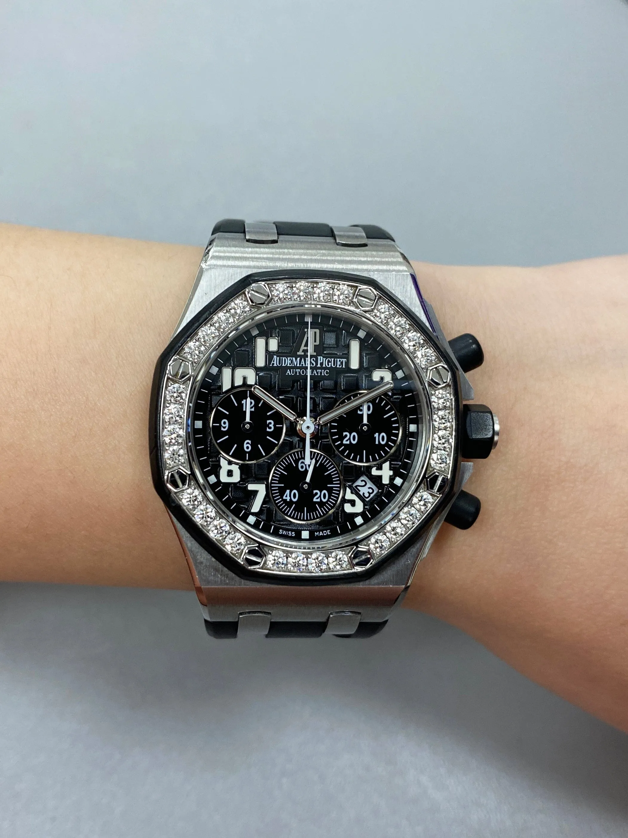 Audemars Piguet Royal Oak Offshore 26048SK Diamond Black Dial Ladies Watch Box Papers