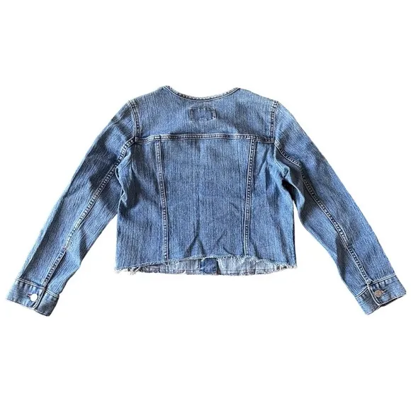 Banana Republic Factory Denim Jacket Cropped Collarless Small Petite NWOT