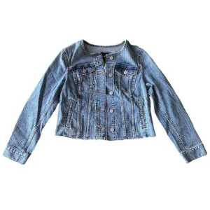 Banana Republic Factory Denim Jacket Cropped Collarless Small Petite NWOT