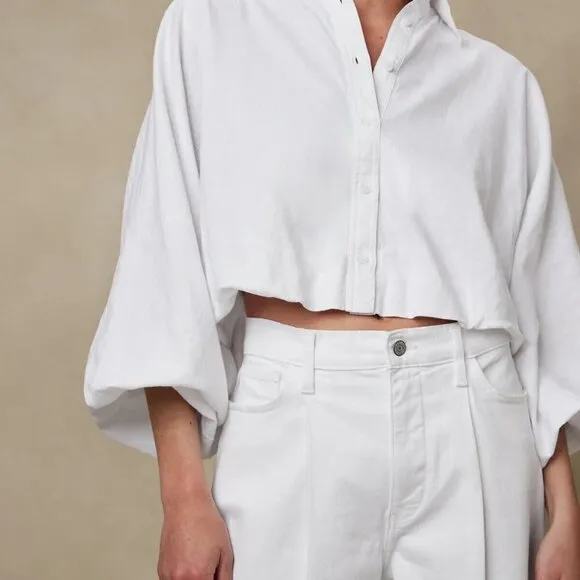 Banana Republic High-Rise BOHO Wide-Leg CROP White Y2K Vibe Jeans Size 4/27