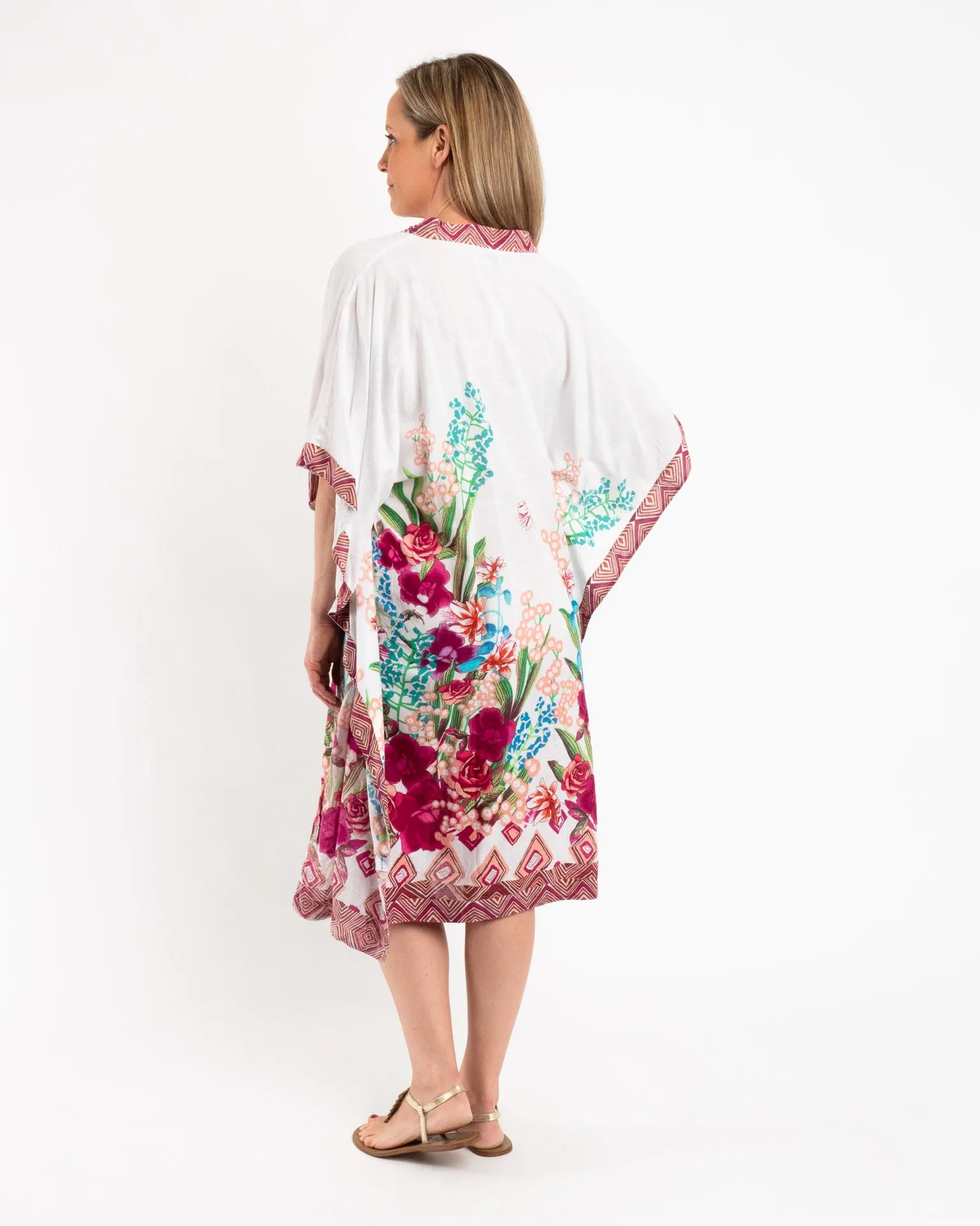 Beaded Flowing Kaftan in Rose Petal Floral