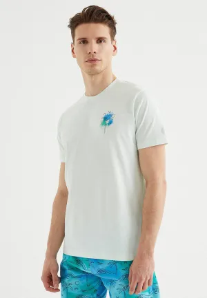 Beyaz Baskılı Bisiklet Yaka Pamuklu Regular Fit Erkek T-Shirt PALM