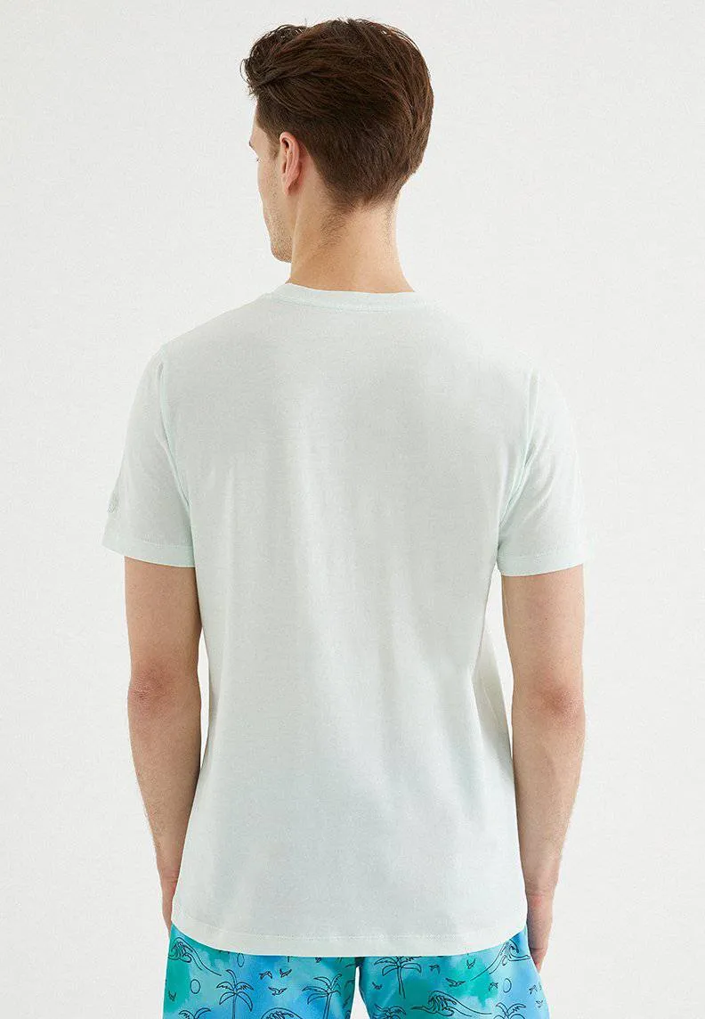 Beyaz Baskılı Bisiklet Yaka Pamuklu Regular Fit Erkek T-Shirt PALM