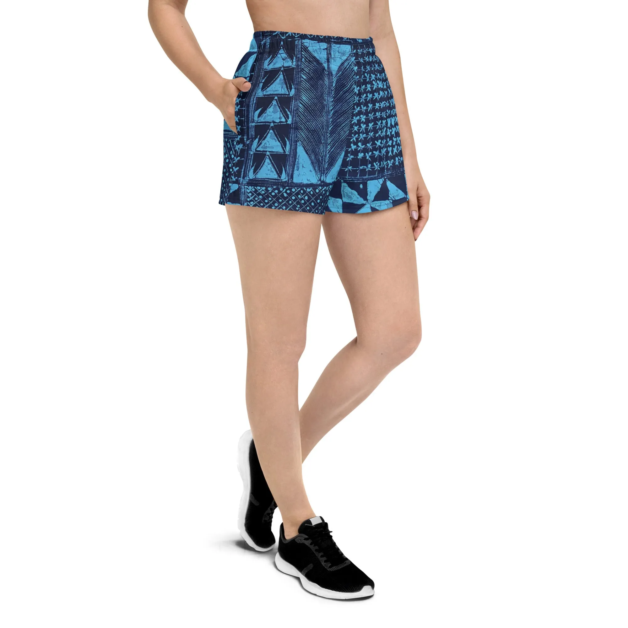 Black And Turquoise Shapes Adire Women’s Athletic Shorts