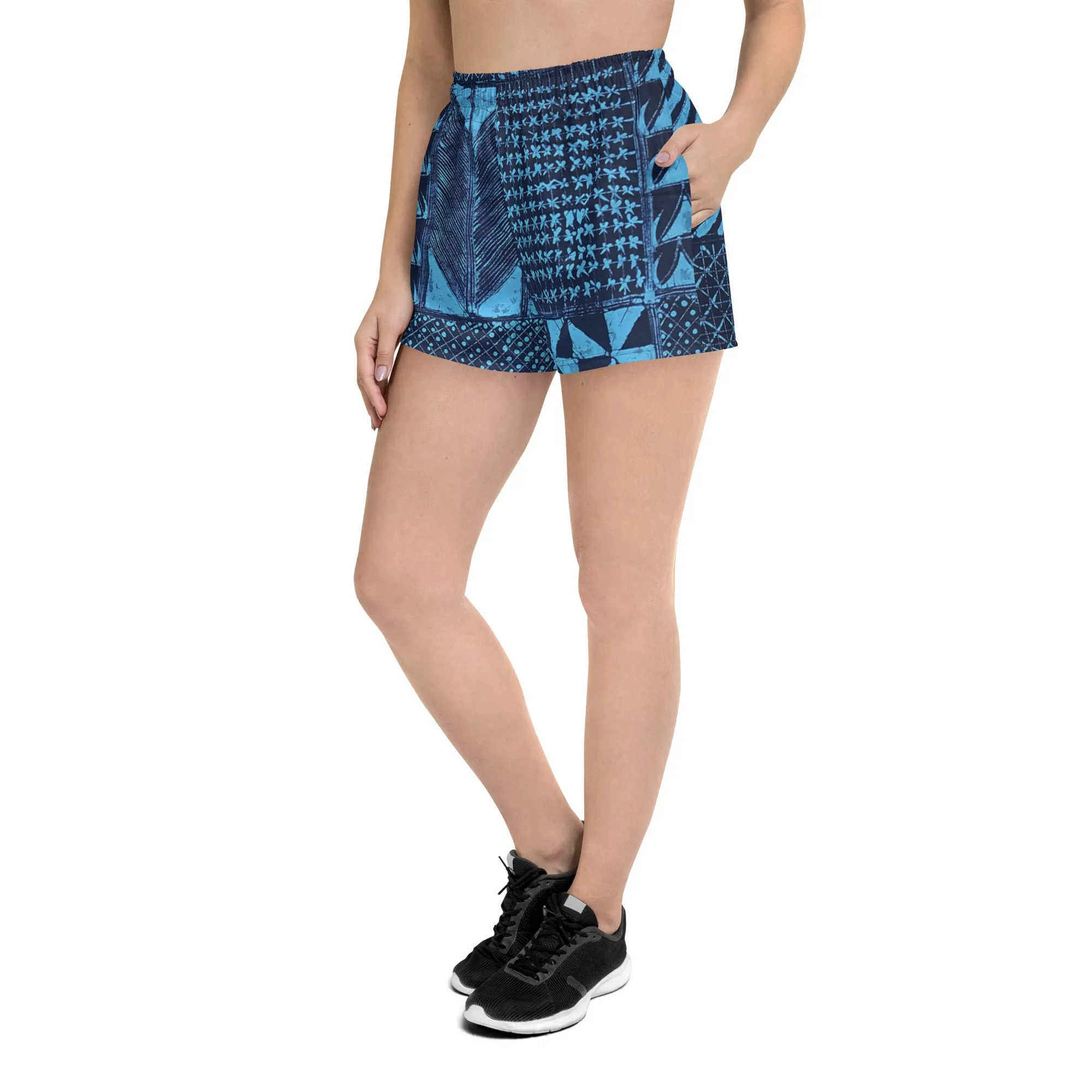 Black And Turquoise Shapes Adire Women’s Athletic Shorts