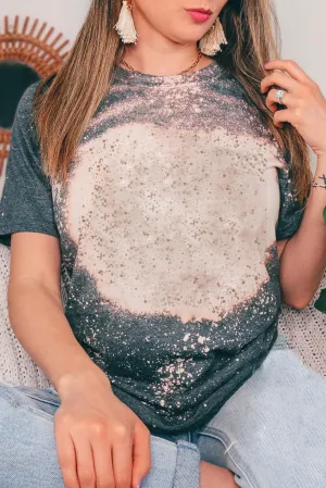 Black Plus Size Bleached Tie-dye Print T-shirt
