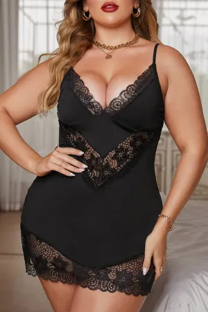 Black Plus Size Lace Patchwork Babydoll Lingerie