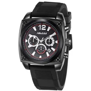Black Rubber with Black Dial Sport Chronos Watch  For Men - Heloisa 76120325