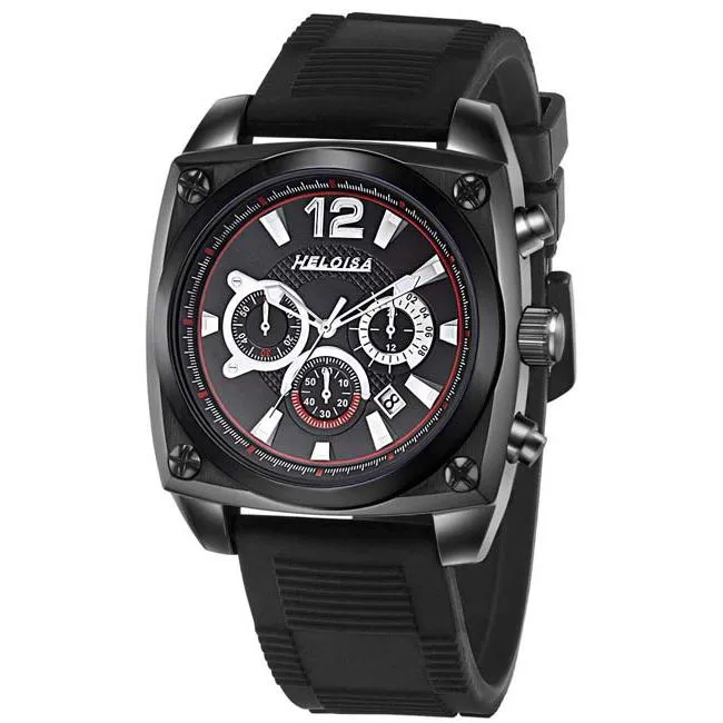 Black Rubber with Black Dial Sport Chronos Watch  For Men - Heloisa 76120325