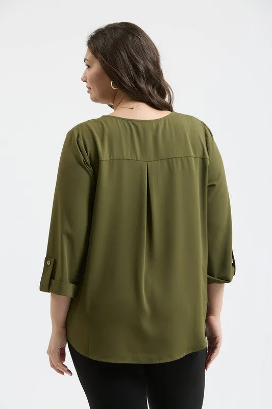 BLU114 - CURVY SOLID VNECK BLOUSE