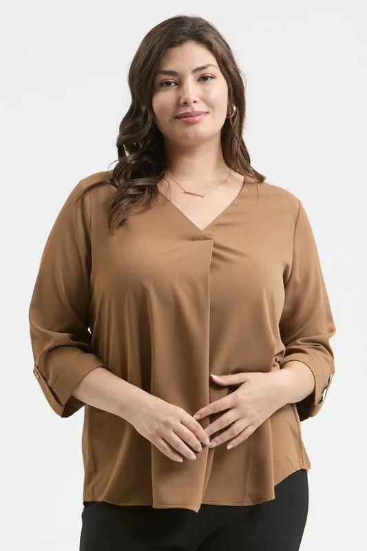 BLU114 - CURVY SOLID VNECK BLOUSE