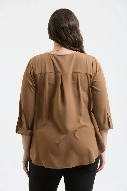 BLU114 - CURVY SOLID VNECK BLOUSE