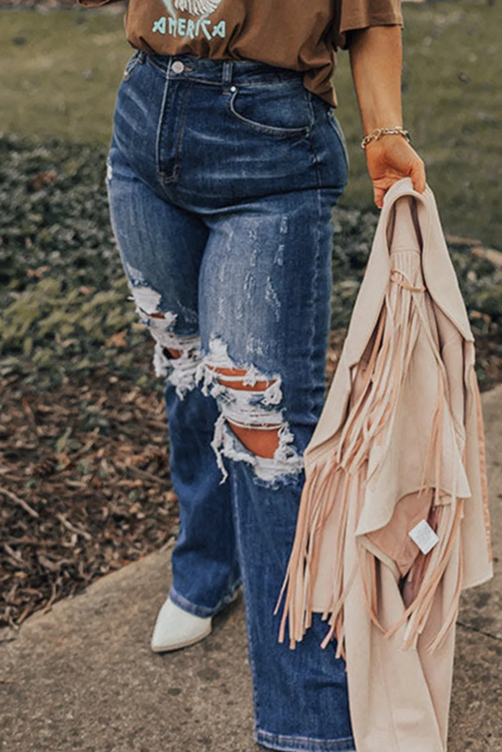 Blue High Waist Distressed Plus Size Jeans