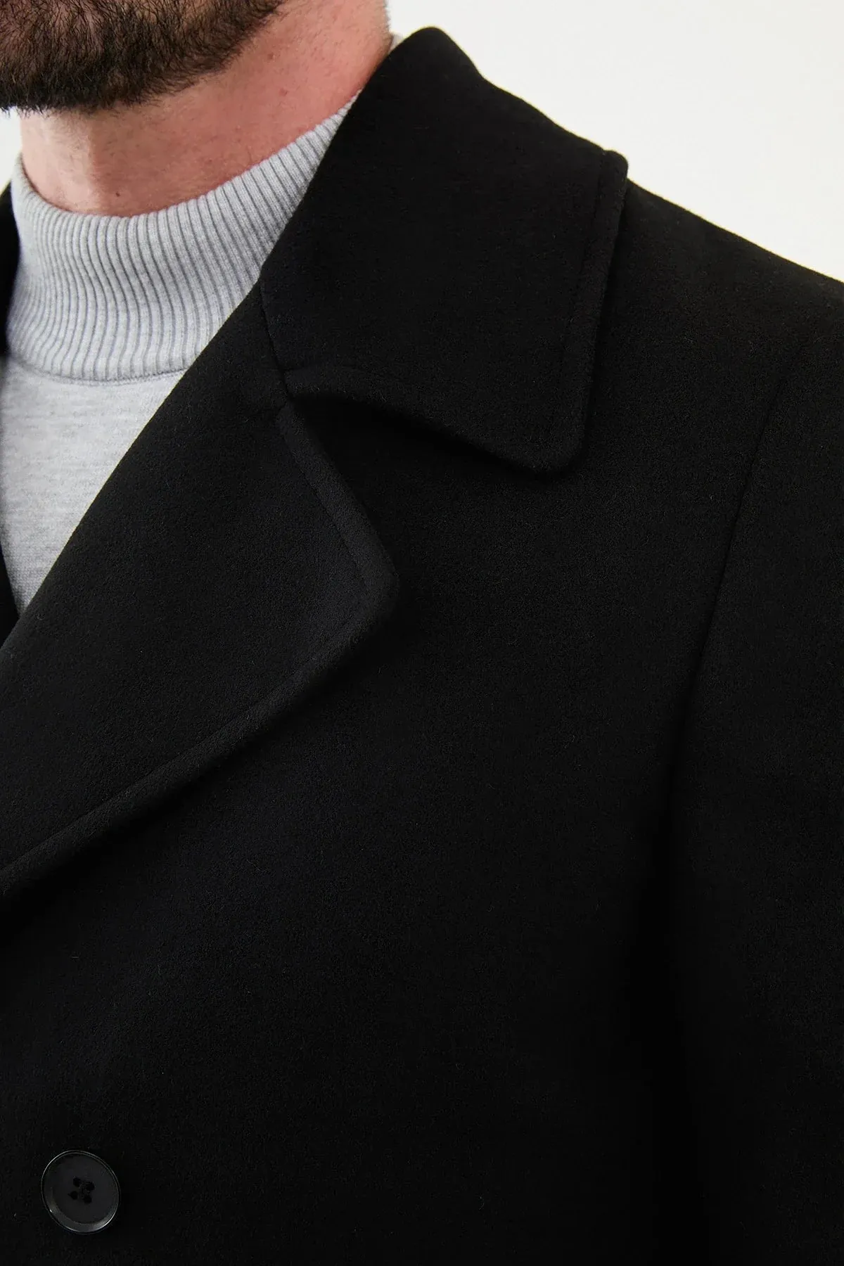 Brabion Eden Plain Slim Fit Wool Black Coat