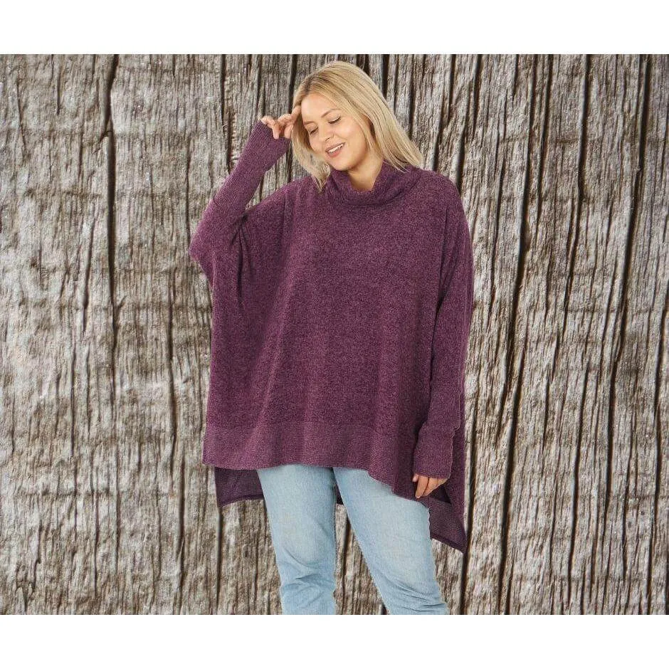 BRUSHED MELANGE COWL NECK PONCHO SWEATER