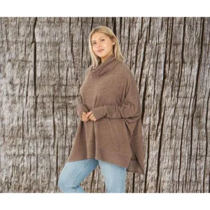 BRUSHED MELANGE COWL NECK PONCHO SWEATER