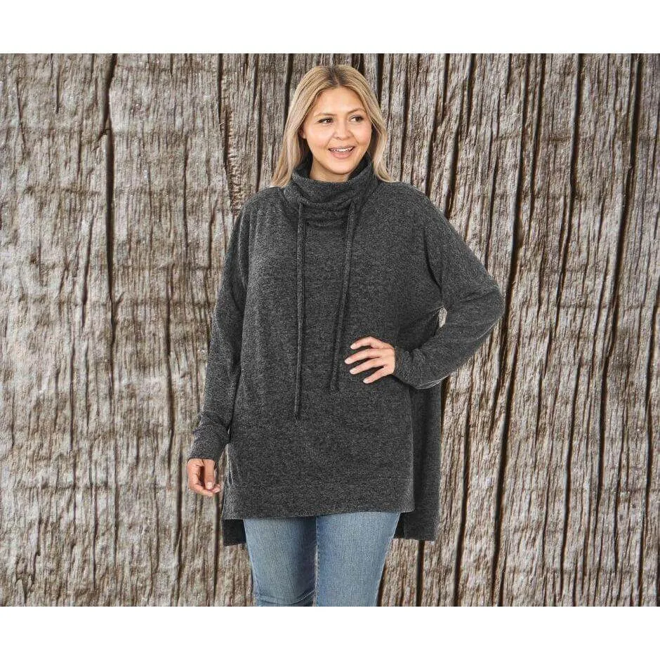 BRUSHED MELANGE FUNNEL NECK PLUS TUNIC SWEATER