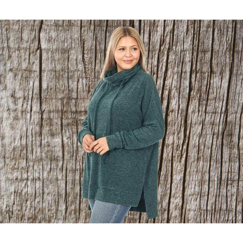 BRUSHED MELANGE FUNNEL NECK PLUS TUNIC SWEATER