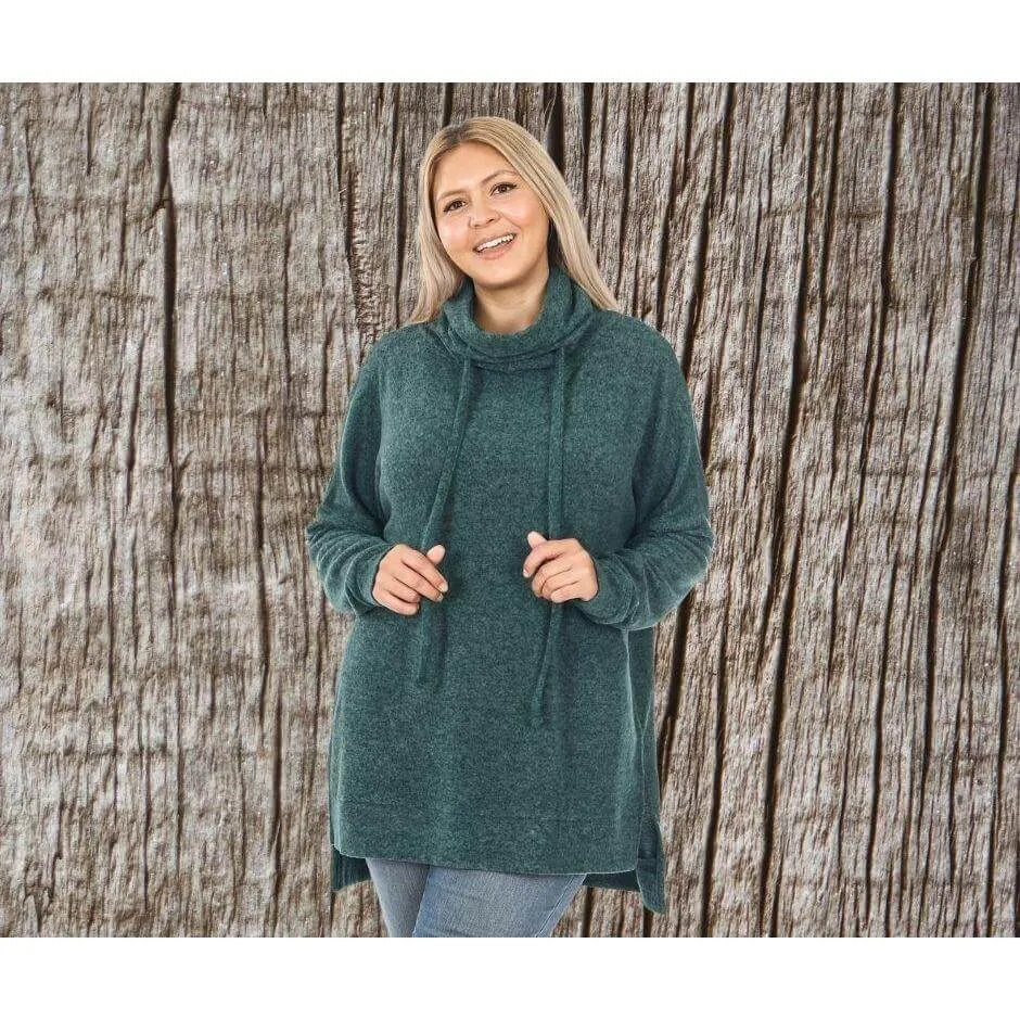 BRUSHED MELANGE FUNNEL NECK PLUS TUNIC SWEATER