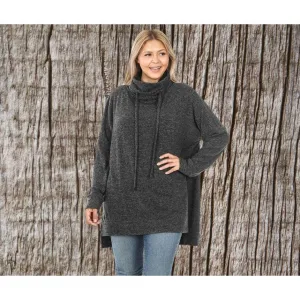 BRUSHED MELANGE FUNNEL NECK PLUS TUNIC SWEATER