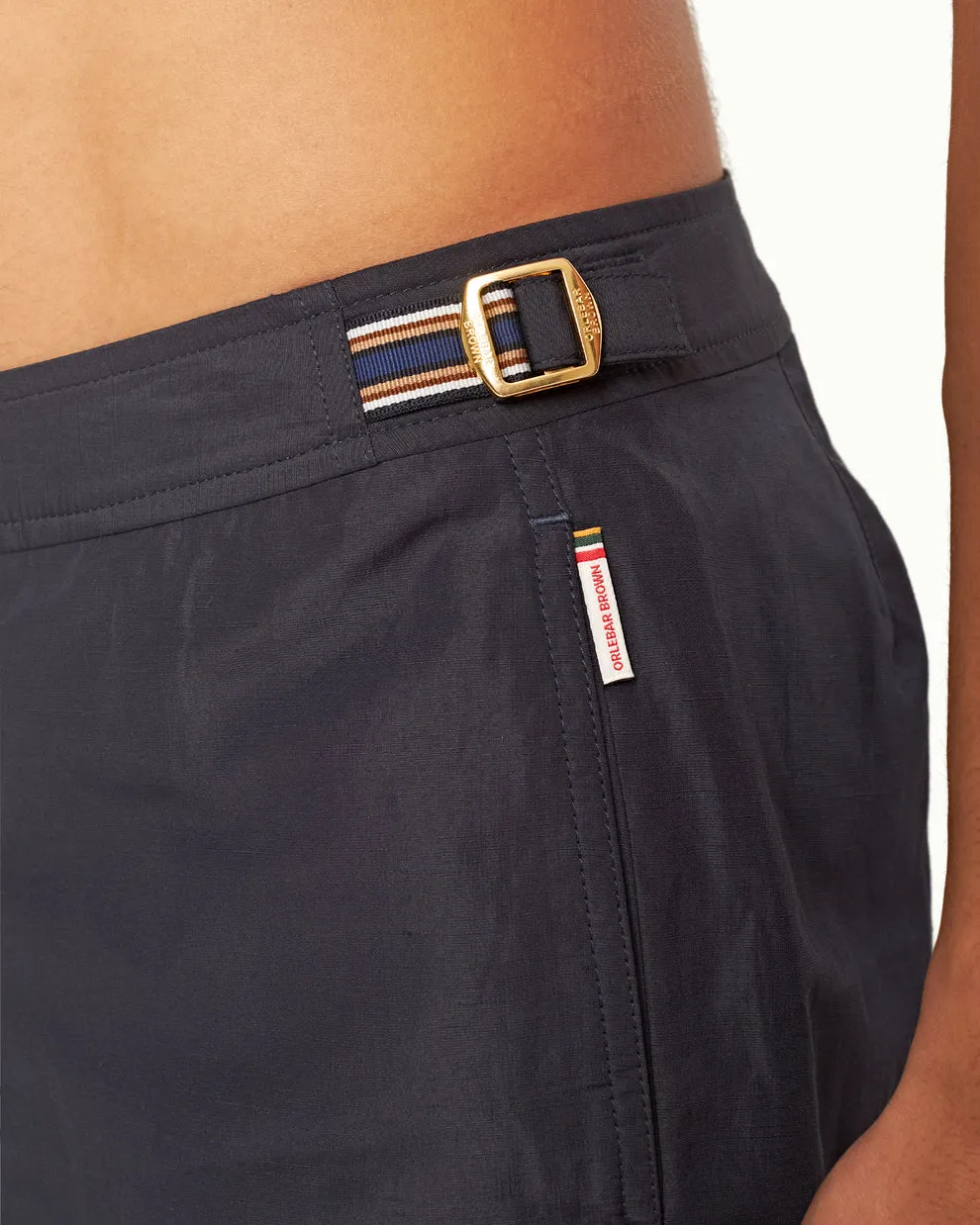 BULLDOG LINEN SWIM SHORT - NIGHT IRIS/STRIPE