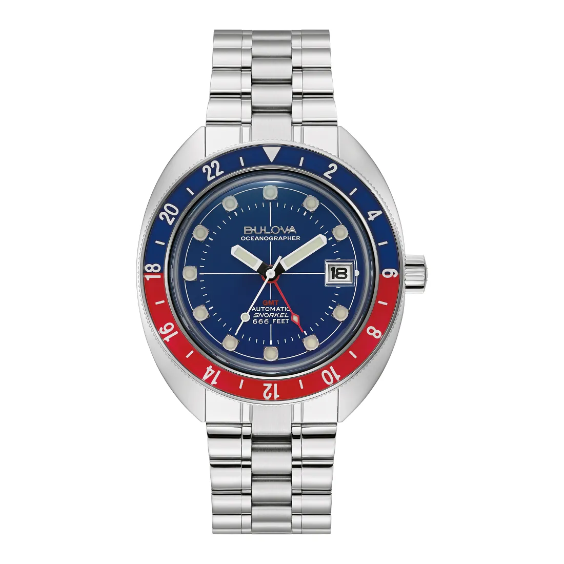 Bulova Oceanographer GMT Automatic Mens Stainless Steel Blue Dial Watch