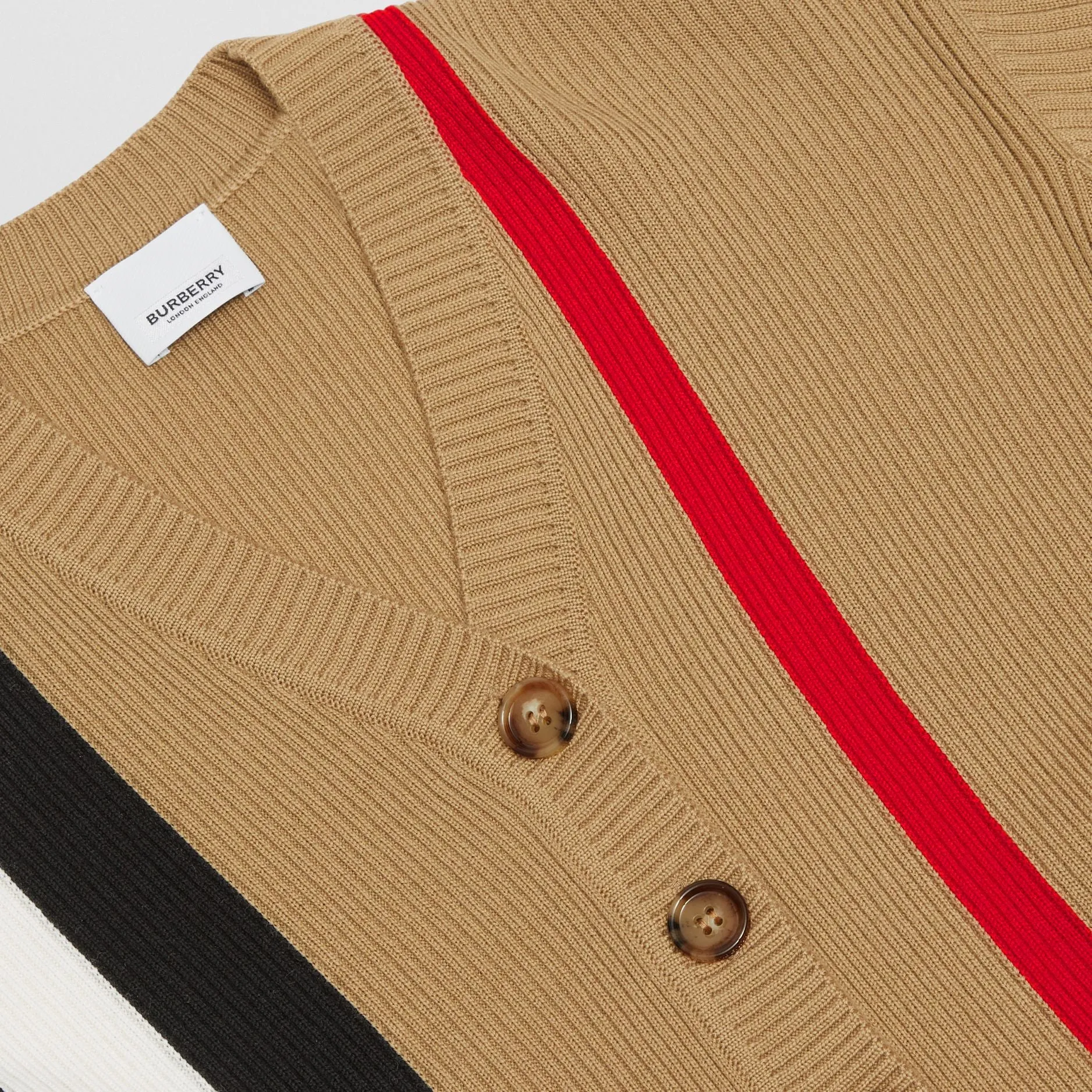 Burberry Striped Rib Knit Wool Cardigan