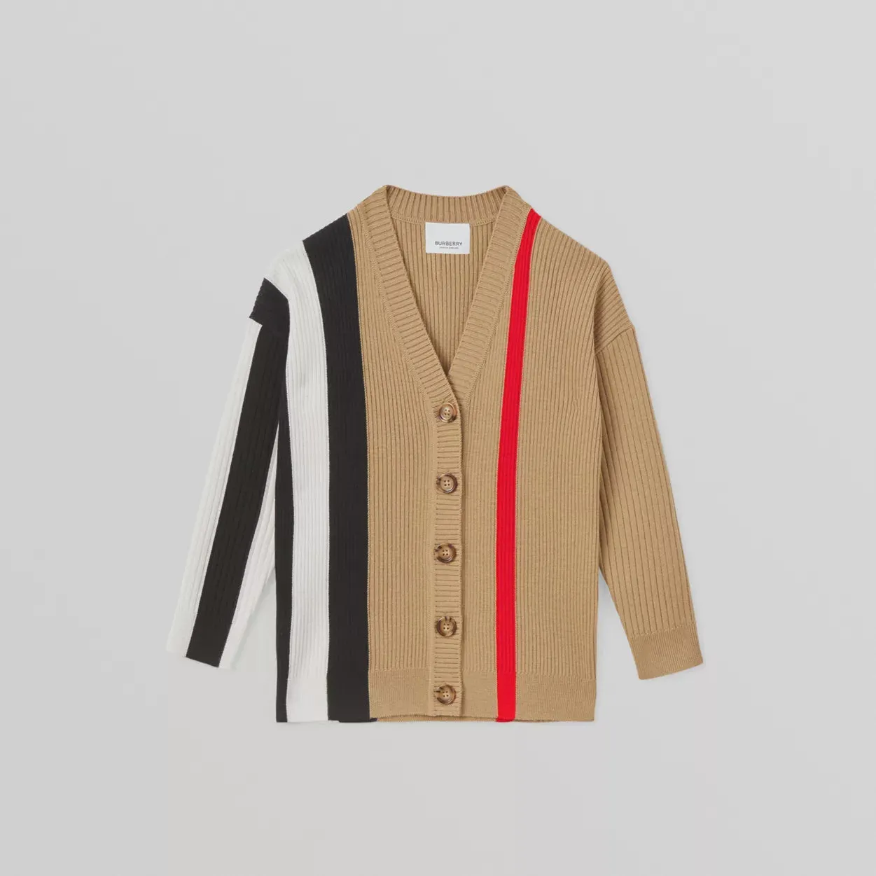 Burberry Striped Rib Knit Wool Cardigan