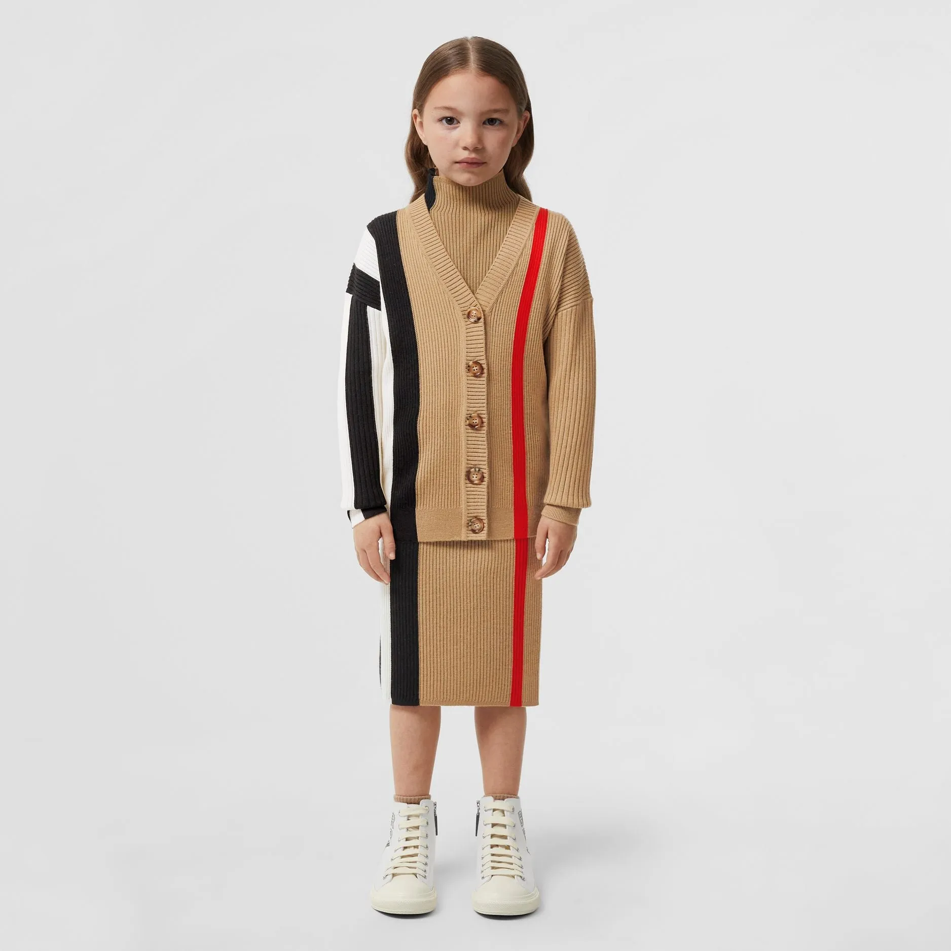 Burberry Striped Rib Knit Wool Cardigan