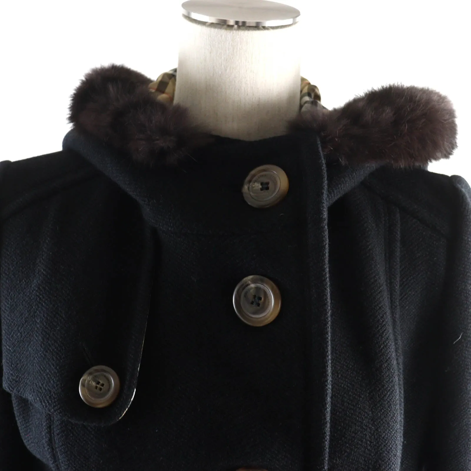 Burberry Wool Nylon Coat with Rabbit Fur Lining