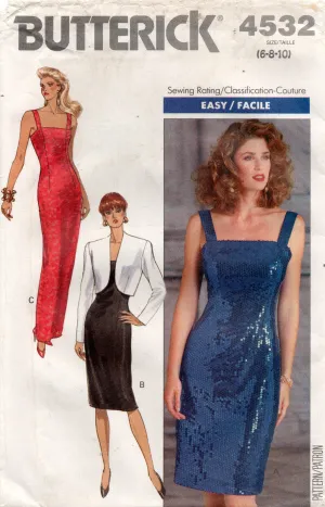 Butterick 4532 Womens Fitted Evening Dress & Bolero Jacket 1980s Vintage Sewing Pattern Size 6 - 10 UNCUT Factory Folded