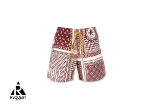 Card Print Swim Shorts “Maroon”