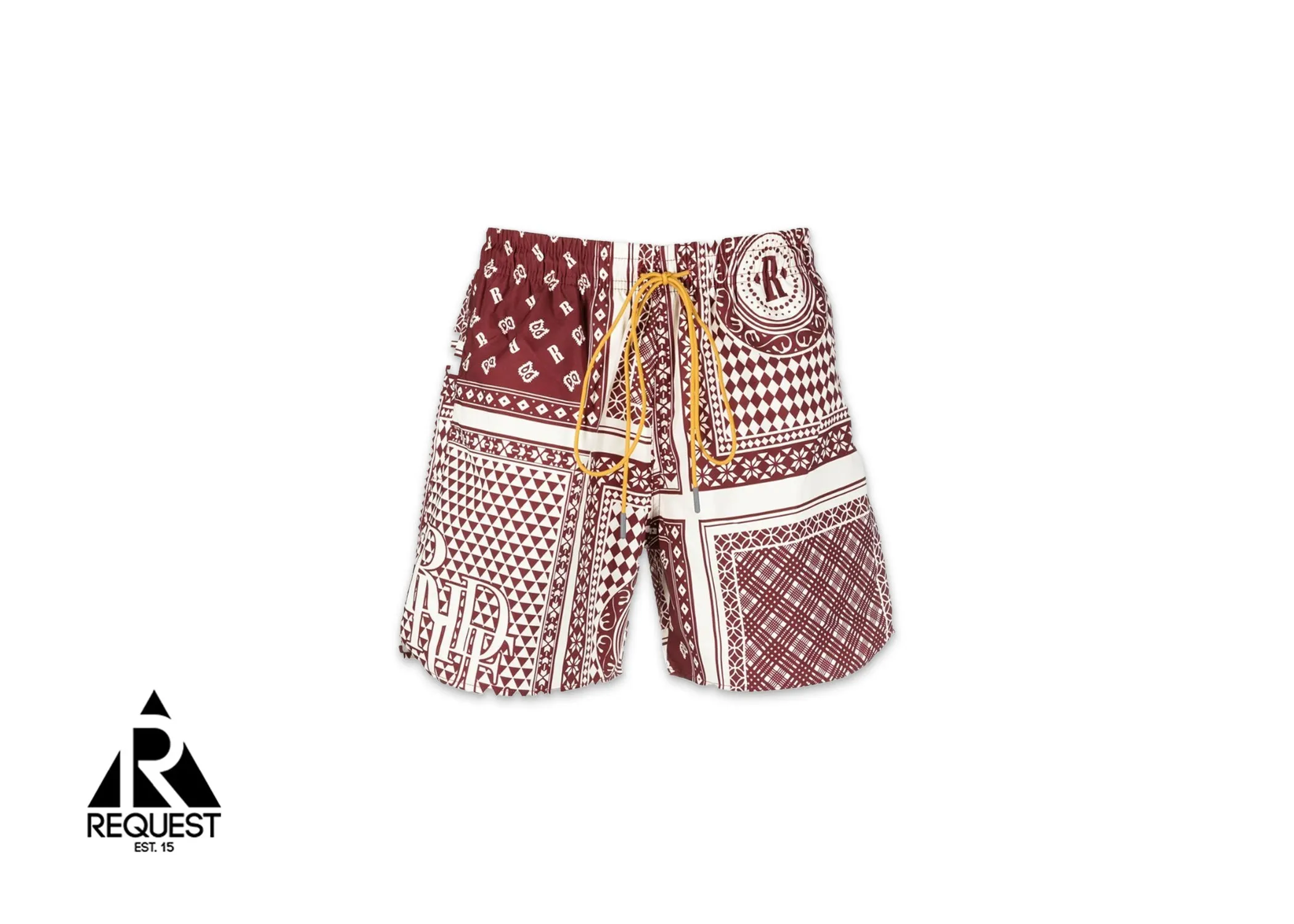 Card Print Swim Shorts “Maroon”