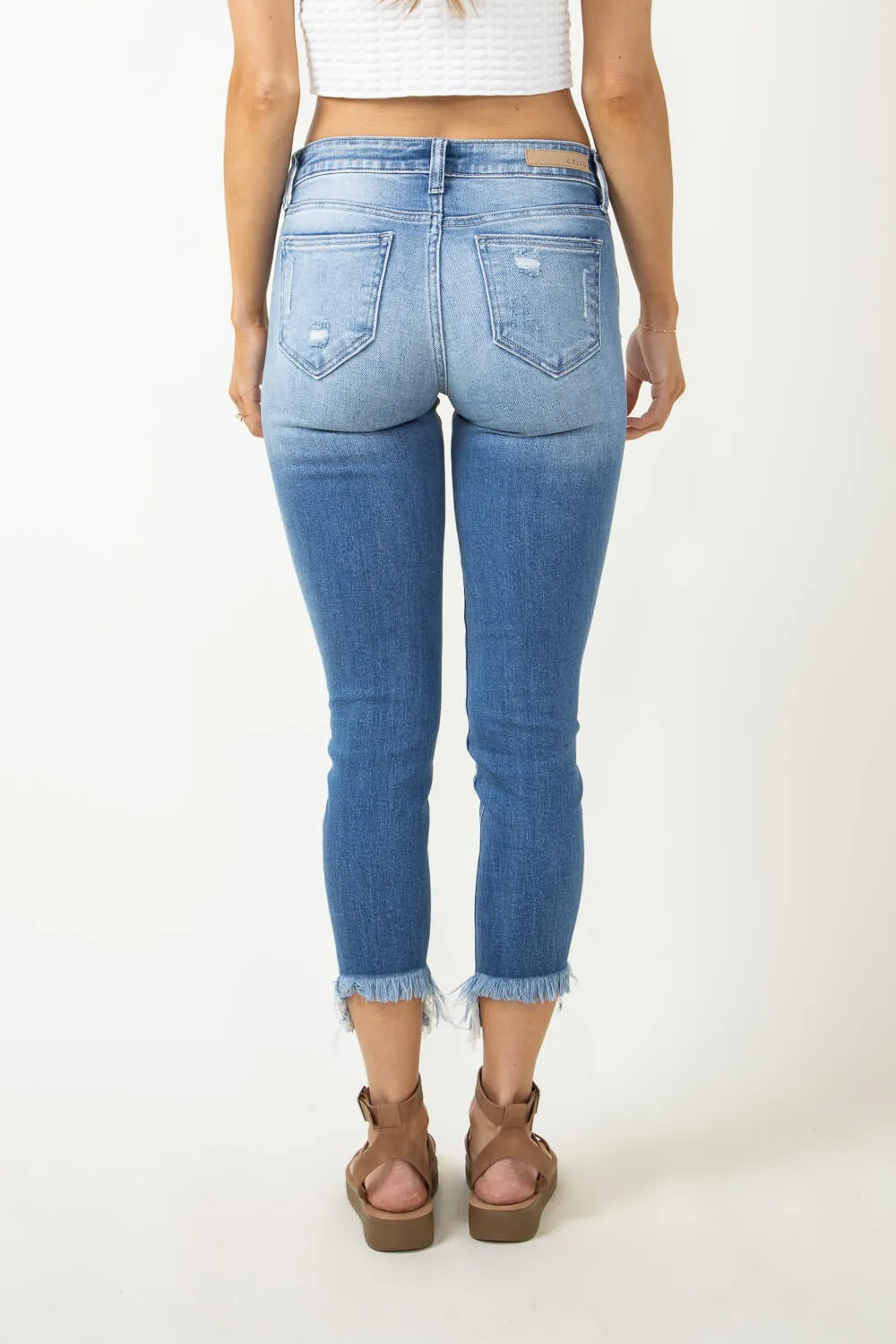 Cello Distressed Fray Ankle Cropped Skinny Jeans for Women | WV74422ML2