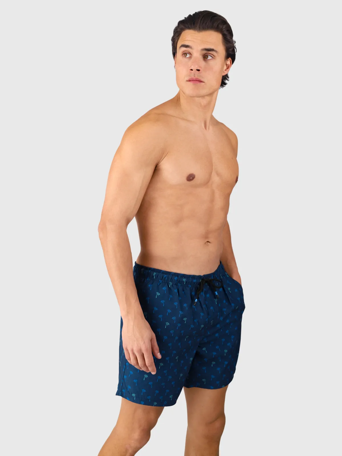 Cester-Mini Men Swim Shorts | Mini Palm Aqua Night Blue
