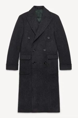 Charcoal Herringbone Wool Polo Coat