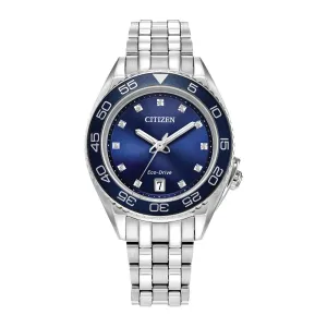 Citizen Sport Ladies Eco Drive Stainless Steel Crystal Accent and Blue Dial Watch