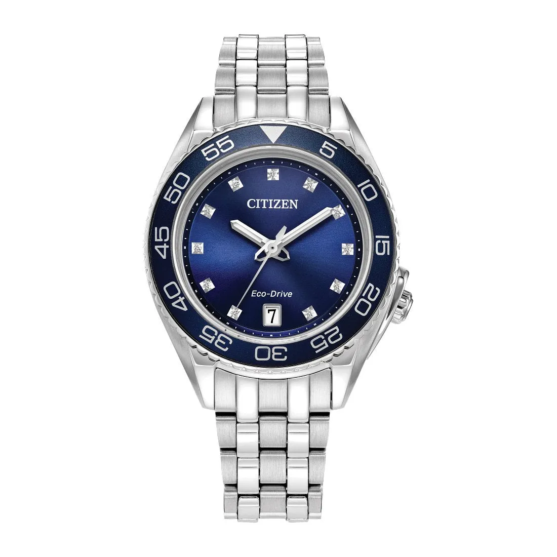 Citizen Sport Ladies Eco Drive Stainless Steel Crystal Accent and Blue Dial Watch