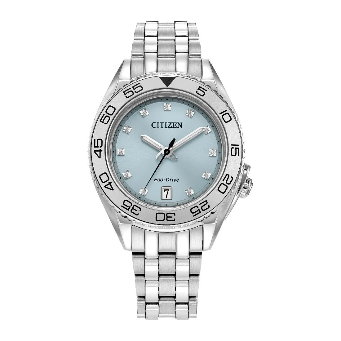 Citizen Sport Ladies Eco Drive Stainless Steel Crystal Accents and Light Blue Dial Watch