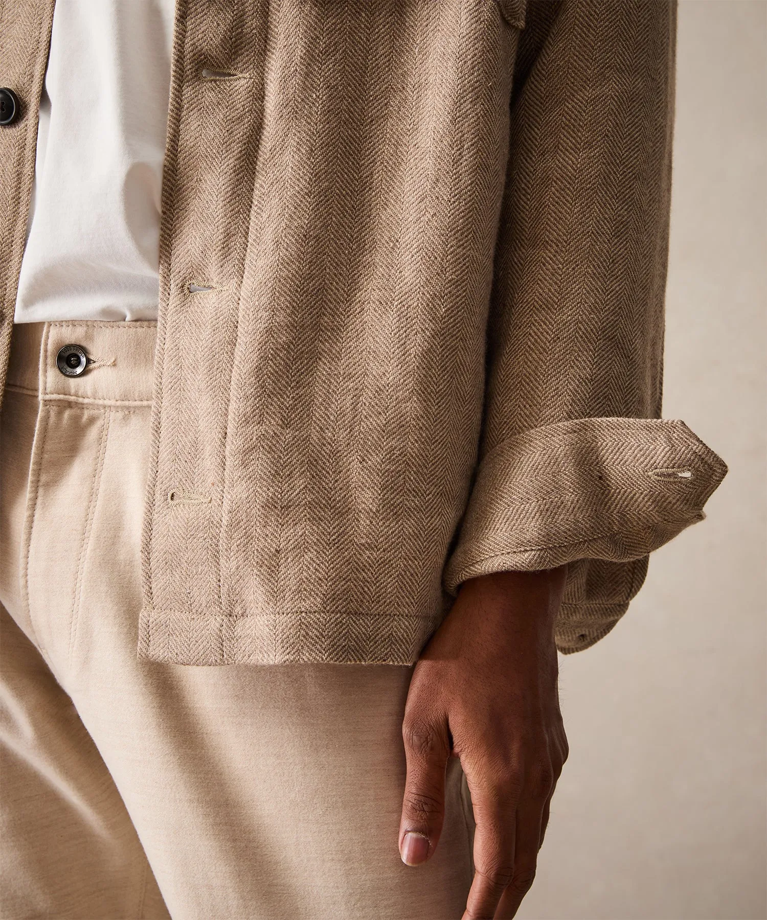 Classic Fit Herringbone Linen-Wool Shirt Jacket