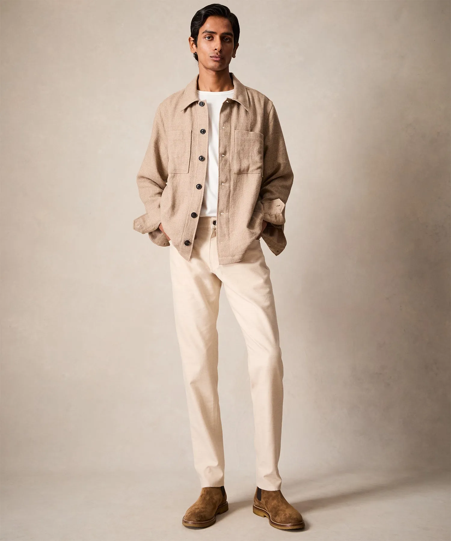 Classic Fit Herringbone Linen-Wool Shirt Jacket